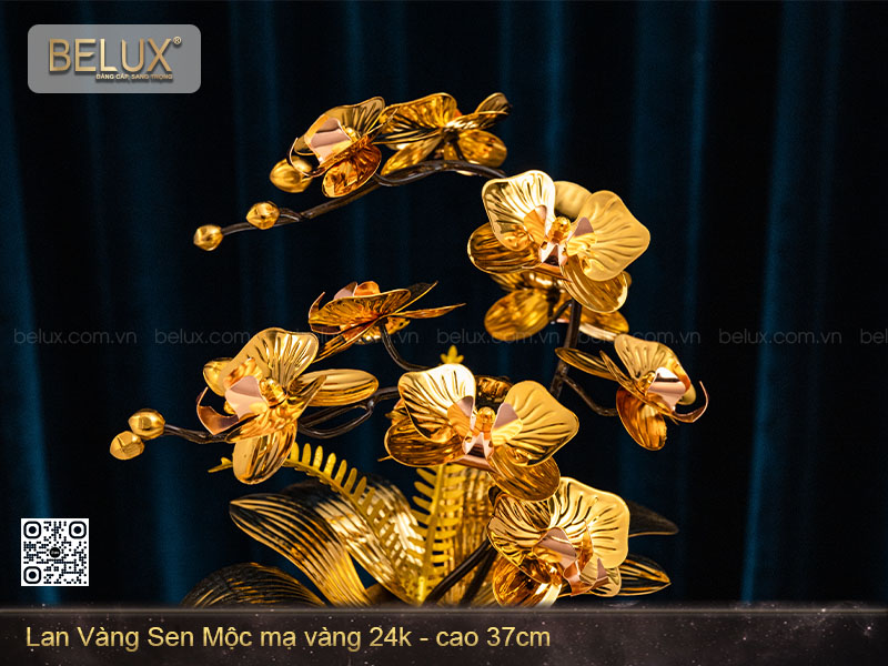 Chậu Lan Vàng Sen Mộc mạ vàng 24k cao 37cm&nbsp;